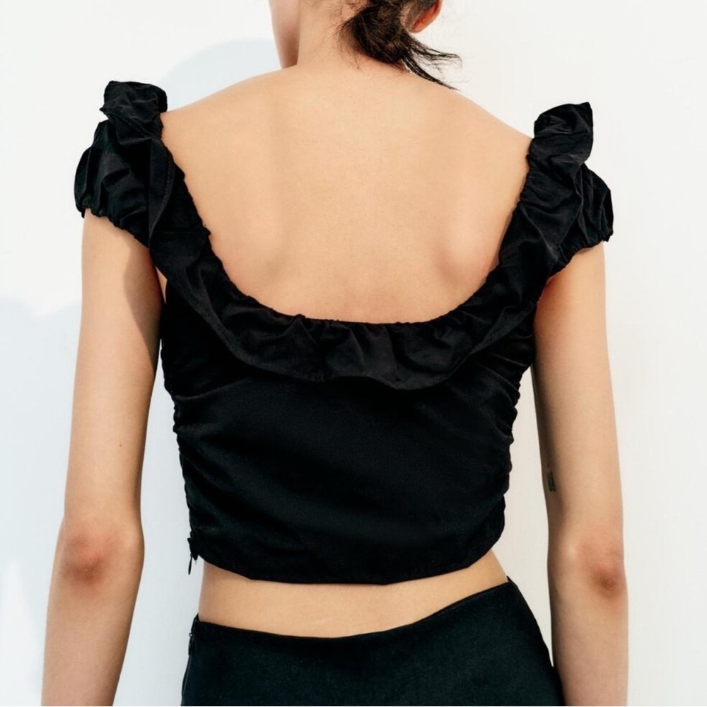 Zara Black Ruffle Crop Top - Picture 3 of 6
